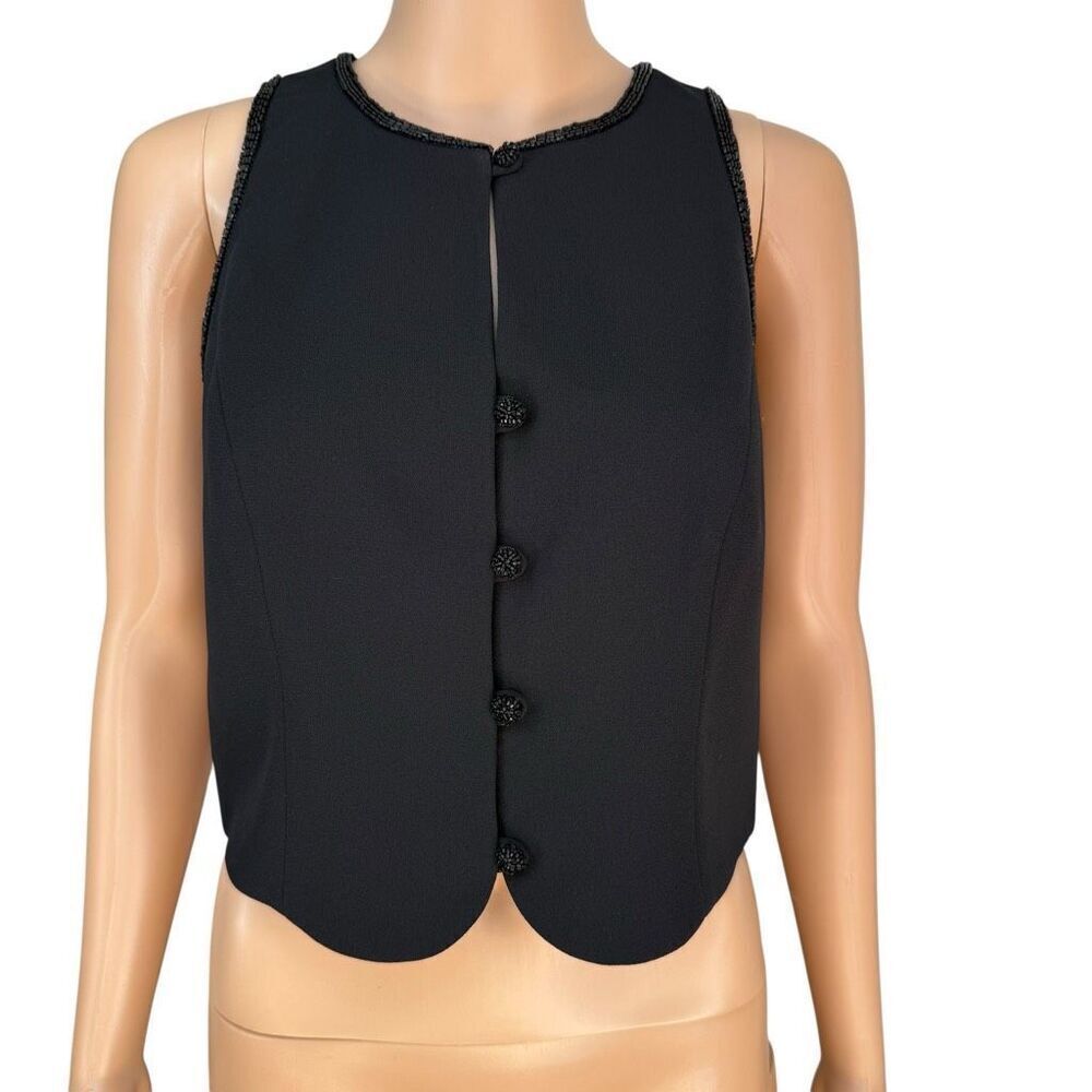 Laundry By Shelli vintage Segal Black vest with beaded buttons and neckline sz 8